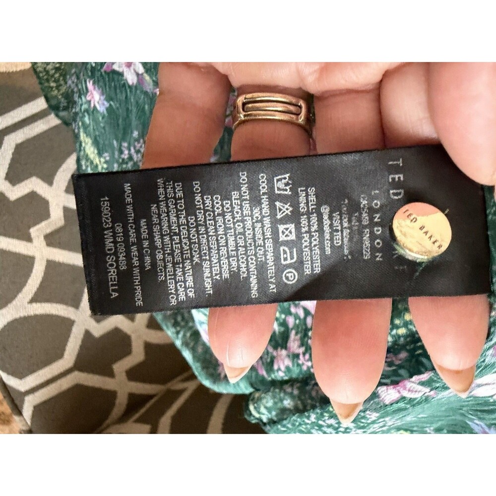 Ted Baker Green Floral-print Chiffon Mini Dress - Picture 9 of 10